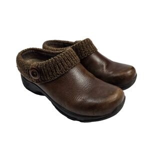 Dansko Kenzie Clogs Womens 39 EU Shoes Brown Leather Knit Slip Resistant Comfort